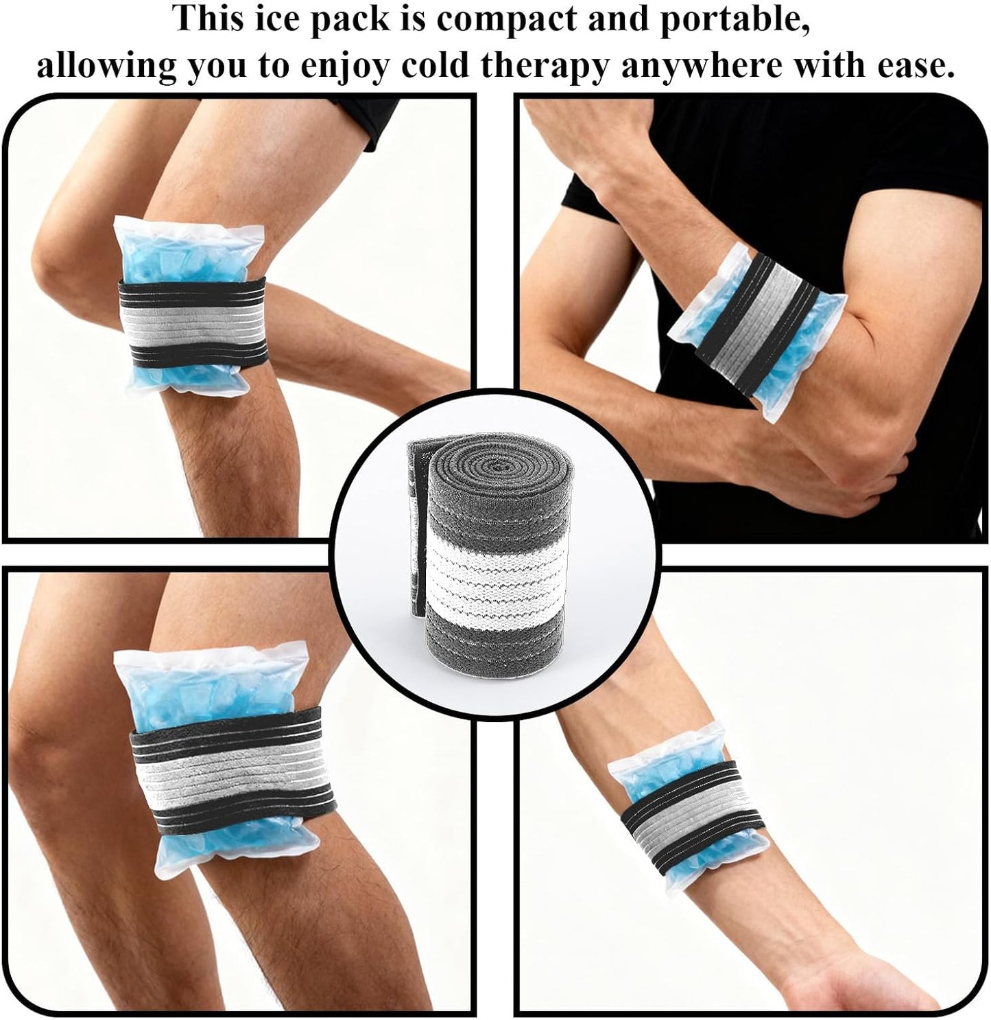4-Pack Ice Pack Strap,Stretchable- 35.5"x3" Adjustable Hook and Loop Elastic Holder & Resuable Extender Belt for Secure Ice Pack Wrap, Blue