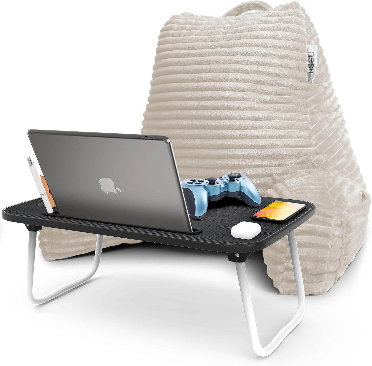 Nestl Reading Pillow with Shredded Memory Foam, Luxe Cut Plush Back Pillow for Sitting Up in Bed, Back and Arms Adjustable Support for Adult & Teens, Backrest Pillows with Washable Cover Dark Grey