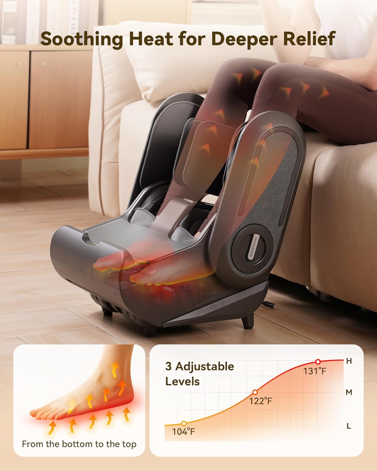 EaseZen 2 in 1 Collapsible Foot and Calf Massager with Heat with Neuropathy | Deep Kneading Therapy, Vibration, Compression,for Plantar Fasciitis, Auto Shut-Off, Gifts for Women Man Family,up to Size 14