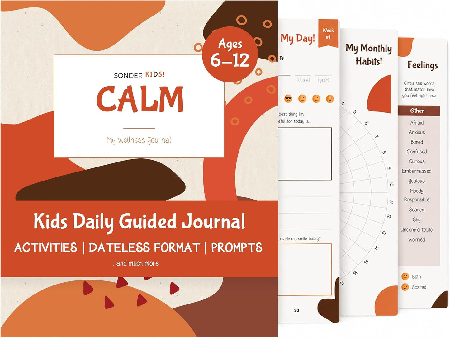 Sonder Kids Wellness Gratitude Journal - Kids Journal for Girls and Boys, Hands-On Activities like Crosswords, Coloring and Nature Prompts, Undated, Ages 6-12, 56 pages