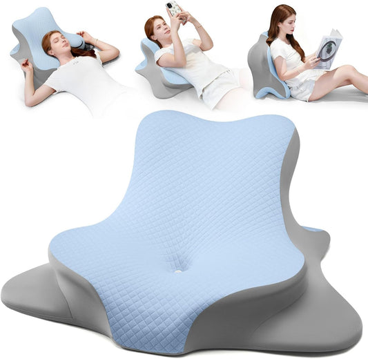 Reading Pillow for Bed, Leaning, Lying and Prone, Ergonomic Memory Foam Bed Wedge Pillow for Headboard, Floor Cushions, Chin & Back Support Pillows on Bedrest Couch Floor- Grey