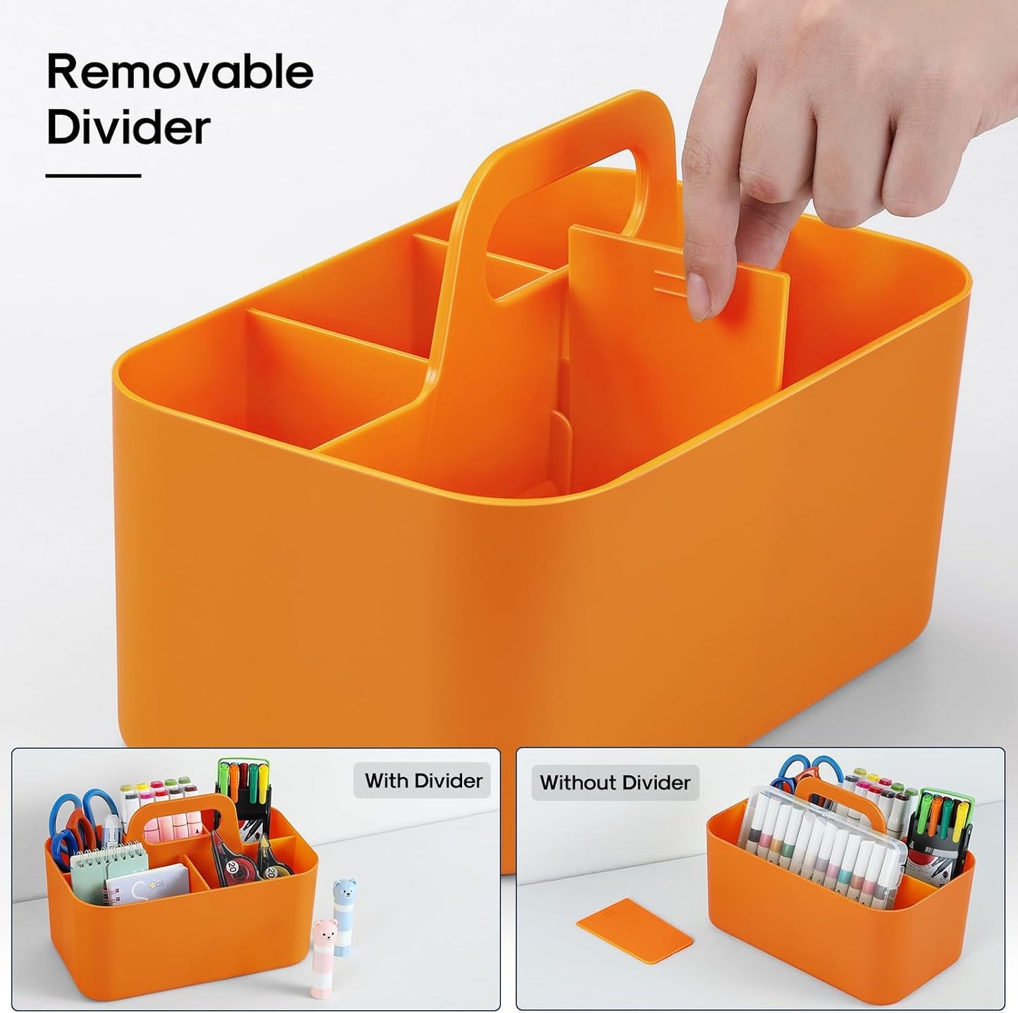 Multiuse Caddy Organizer with Handle, Portable Divided Plastic Tote Bin - Art Craft, Stationary Pen Marker Crayons, Makeup Hair Supplies Storage - Bathroom, Classroom, Dorm, Office, Desk Holder - Grey