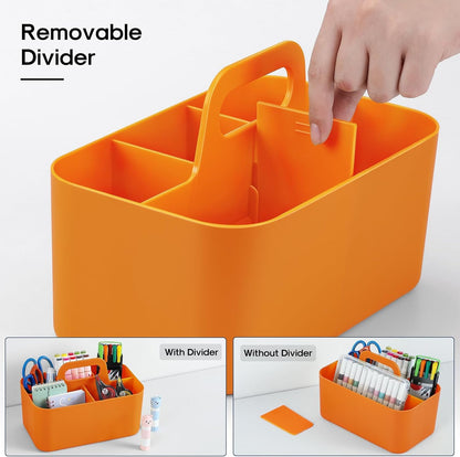 Multiuse Caddy Organizer with Handle, Portable Divided Plastic Tote Bin - Art Craft, Stationary Pen Marker Crayons, Makeup Hair Supplies Storage - Bathroom, Classroom, Dorm, Office, Desk Holder - Grey