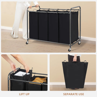 STORAGE MANIAC 3 Section Laundry Sorter, 35.6 Gal (135 L) Laundry Hamper Cart with Heavy Duty Rolling Lockable Wheels and Removable Bags, Clothes Organizer Basket Separator Hamper, Gray