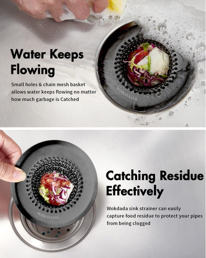 Kitchen Sink Drain Strainer,Patented Reversible Chain Mesh Basket Anti-Clog | Revolutionary Sink Strainer，Easy Clean，Fast Drainage，304 Stainless Steel Rust-Proof，4.4" Large Capacity Food Catcher，Handmade