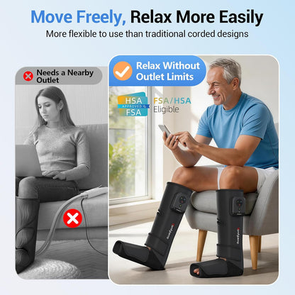 Comfytemp Air Compression Leg Massager for Circulation and Pain Relief FSA | Cordless & Rechargeable, Recovery for Varicose Veins, RLS, Foot and Calf Compression Boots, HSA Eligible (Fit Calf 13"~19")