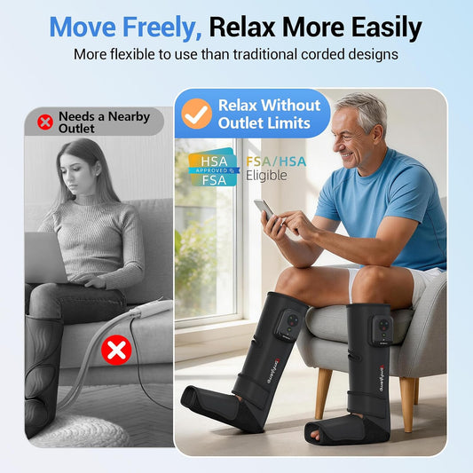 Comfytemp Air Compression Leg Massager for Circulation and Pain Relief FSA | Cordless & Rechargeable, Recovery for Varicose Veins, RLS, Foot and Calf Compression Boots, HSA Eligible (Fit Calf 13"~19")