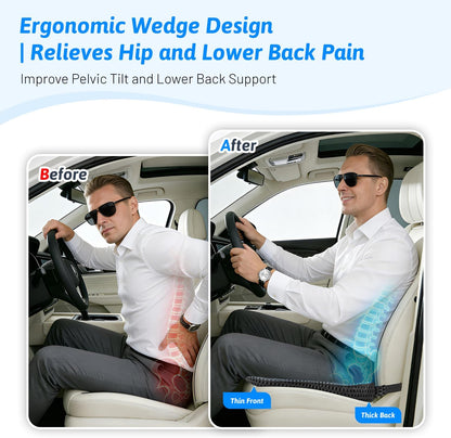 Wedge Car Seat Cushion for Better Visibility & Sciatica Pain Relief