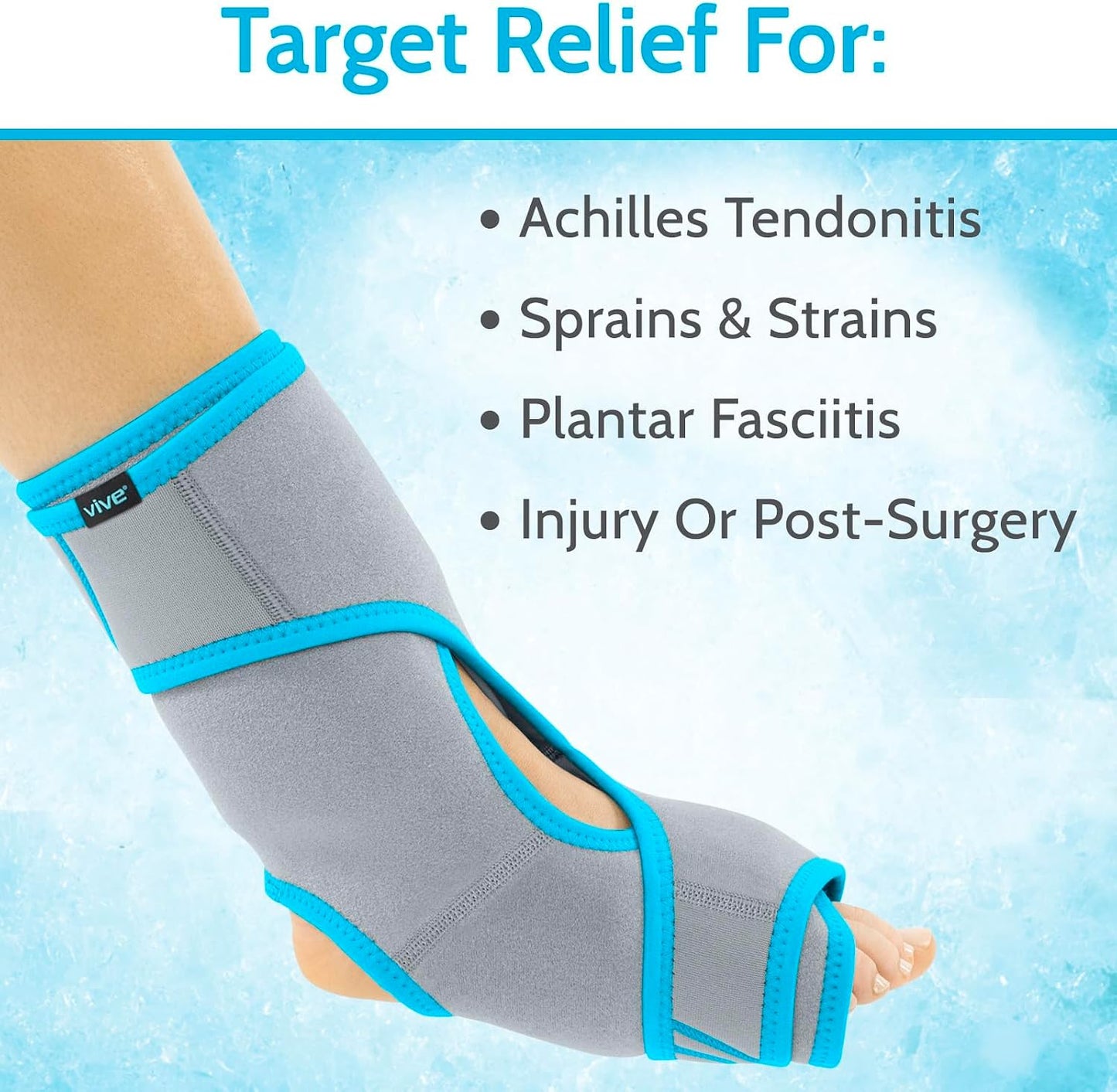 Vive Ankle Ice Pack Wrap - Foot Cold/Hot Compression Brace - Adjustable | Freeze Support for Cooling/Heating Achilles Injuries, Tendonitis, Plantar Fasciitis, Sore Feet, Inflammation, Muscle Sprain