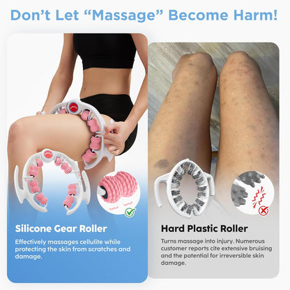 Cellulite Massage Tool - Lymphatic Drainage Massager - Muscle Roller, Deep Fascia Massage, Dimpled Skin Removal, Legs/Thighs/Buttocks, Anti-Cellulite Roller, Smooth Skin (14 Wheel - Green)