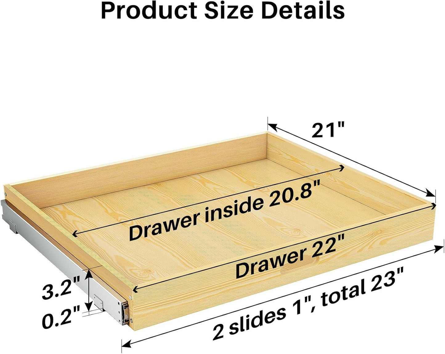 Pull Out Cabinet Organizer, Soft Close Wooden Slide Out Drawers for Pots and Pans, Full-extension Roll Out Shelves for Kitchen Cabinets, Pantry Organization, Bottom & Side Mount(15"W X 21"D x 3.4''H)