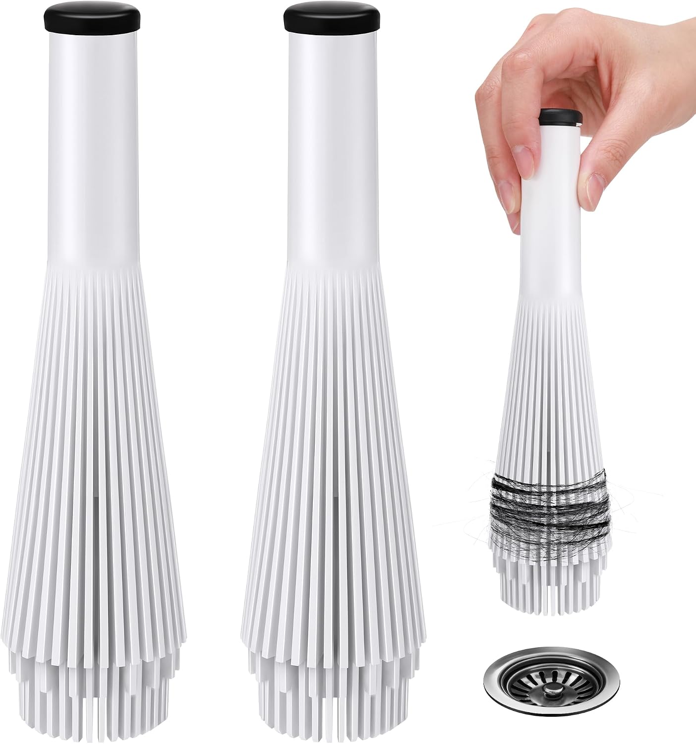 Feekoon 2 Pack Lint Trap for Washer and Utility Sink Drains, Hair Catcher | Fits 1.5 to 1.75 Inch Drains, Nylon Mesh, T Shape Rubber Plug, For Laundry Rooms and Utility Sinks, Removable for Cleaning