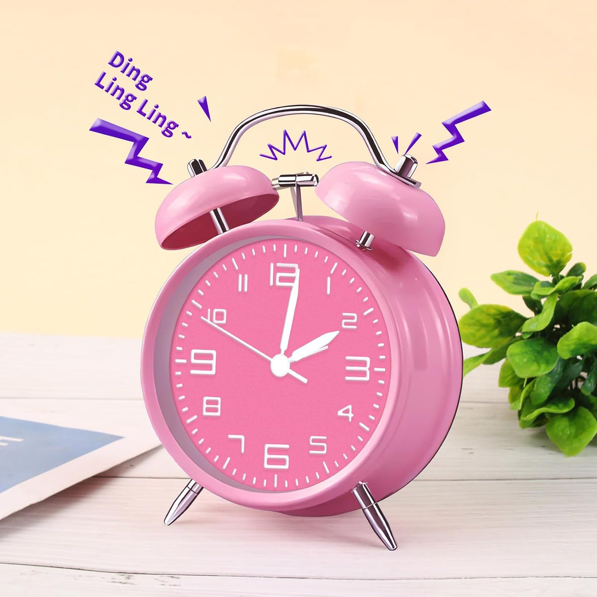 pxy Loud Alarm Clock for Heavy Sleepers 3D Dial Battery Operated (Battery Include), 4" Super Silent Analog Alarm Clock for Kids with Night Light PT260 Silver OrangePT505 Green White