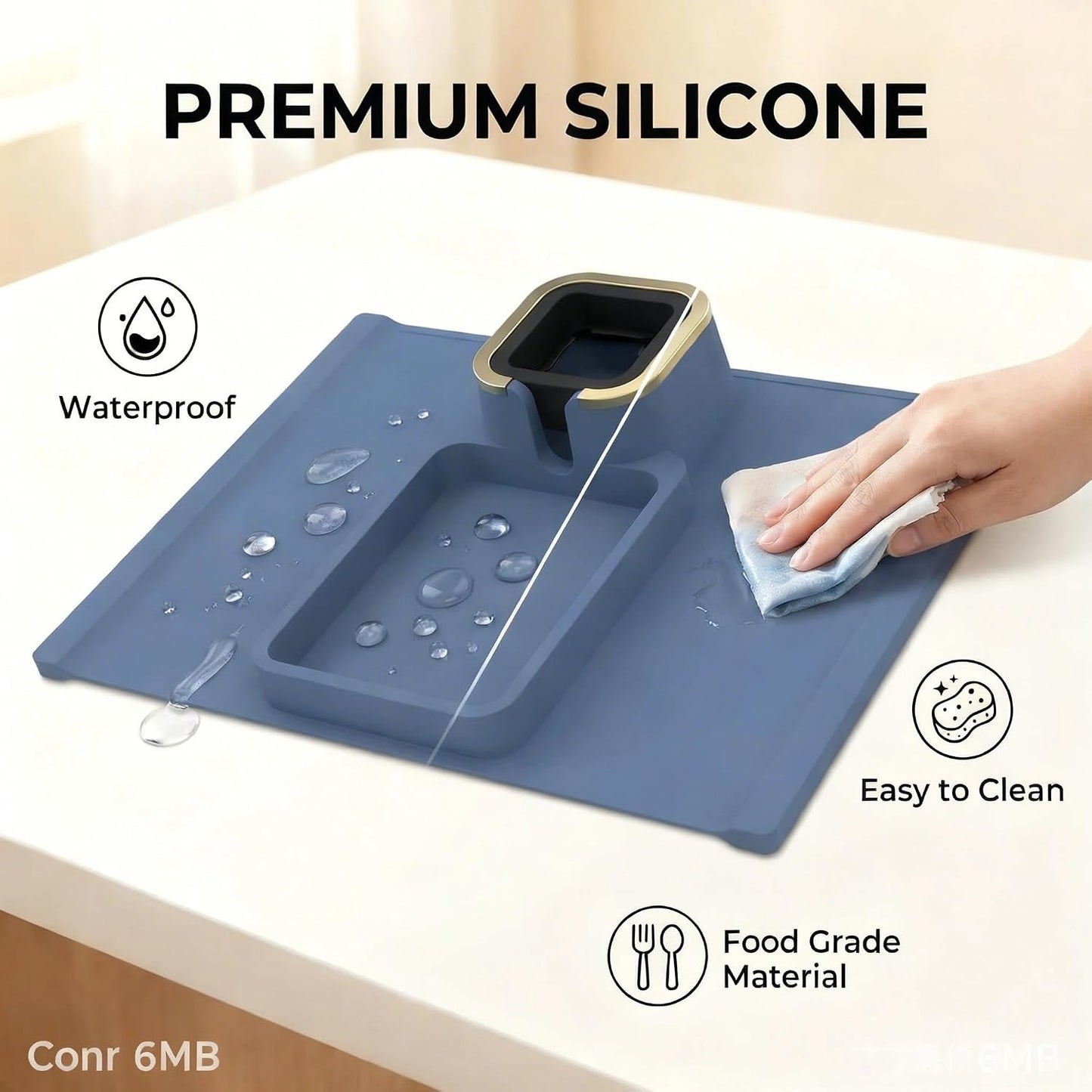 Luxury Gold Trim Couch Cup Holder Tray - Weighted Anti-Spill Navy Blue Silicone Sofa Armrest Organizer, Non-Slip Recliner Tray Table for Drinks, Remote, Phone - Fits Most Couch Arms