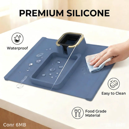 Luxury Gold Trim Couch Cup Holder Tray - Weighted Anti-Spill Navy Blue Silicone Sofa Armrest Organizer, Non-Slip Recliner Tray Table for Drinks, Remote, Phone - Fits Most Couch Arms