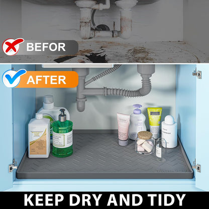 TigeJoy Under Sink Mats for Kitchen Waterproof 34" x 22", Cabinet Liner | Leak-Proof Silicone Mat Sink Protector, Kitchen Essentials Organizer and Storage,Boot or Shoe Tray, Pet Feeding Mat