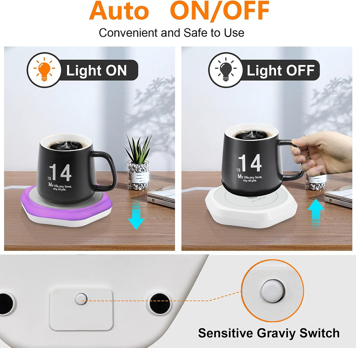 Coffee Mug Warmer: Smart Beverage Heating Plate Candle Wax Cup Warmer Electric Thermostat Coaster for Hot Coffee Milk Tea Water Cocoa Desk Home Office Use (R1 Black)