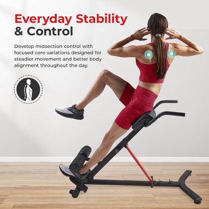 Sunny Health & Fitness Multi-Function Roman Chair | Adjustable Height, Folds Flat for Storage, Built in Dip Station, Targets Back, Abs & Core, Crunches & Back Extensions