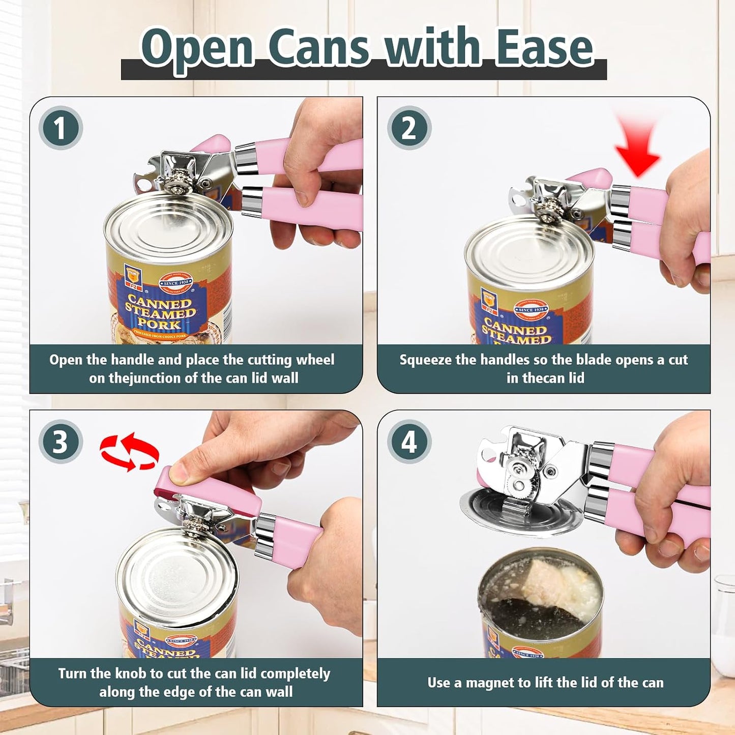Multifunctional Heavy Duty Can Opener Manual Smooth Edge Can Opener and Bottle Openers with Magnet Durable Sharp Cutting Blade Comfortable Handle Big Effort-Saving Knob Kitchen Tool