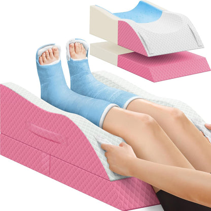 TranquilRelax Leg Elevation Pillows for After Surgery, Wedge Pillow, Grey | Memory Foam, All-around Knee & Ankle Support for Swelling, Height-adjustable, Nop-Slip Bottom, Washable Cover, Single-leg
