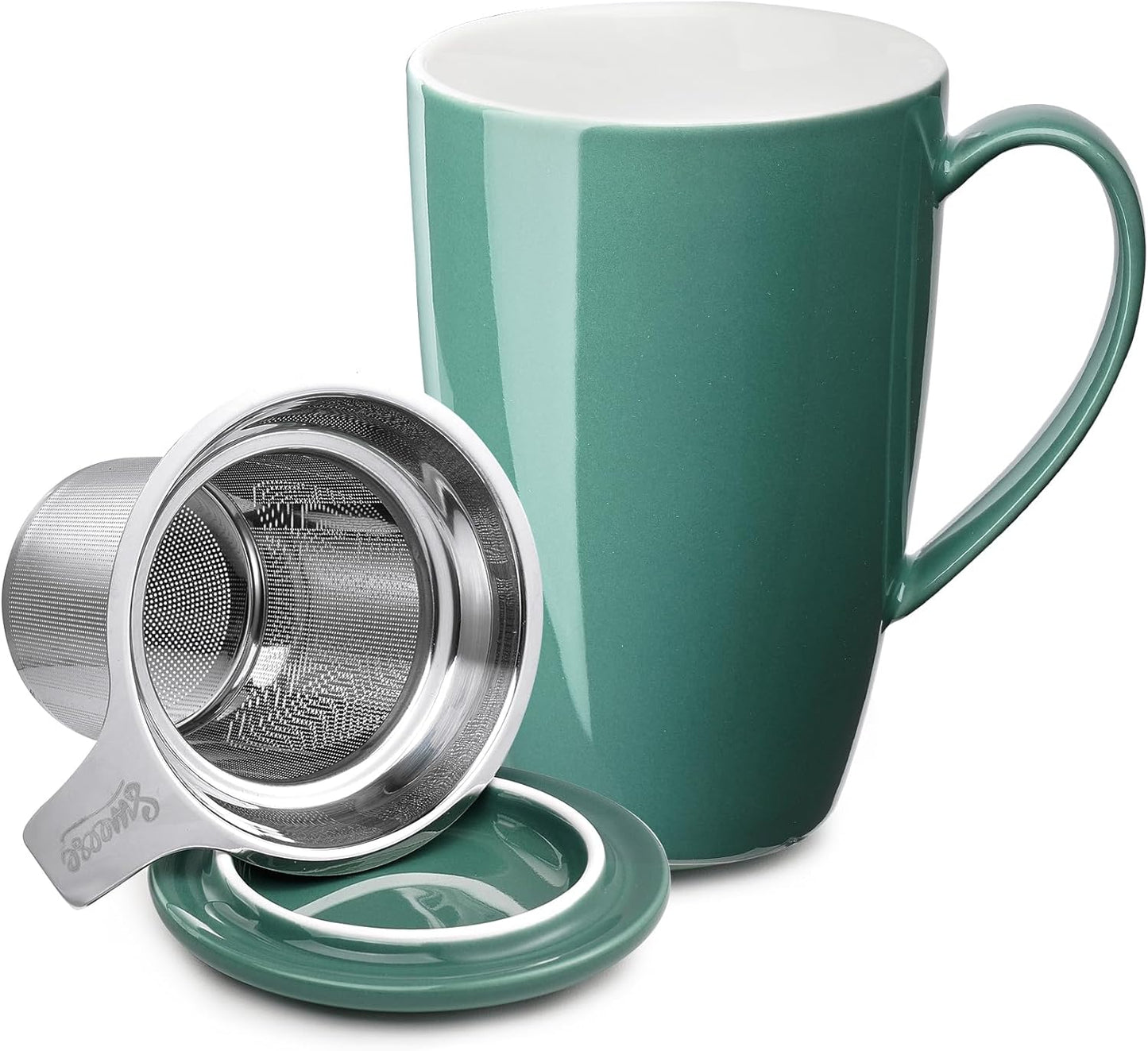 Sweese 15oz Porcelain Tea Mug with Infuser and Lid – Microwave Safe, Ergonomic Handle, Lead-Free Glaze, for Loose Leaf Tea