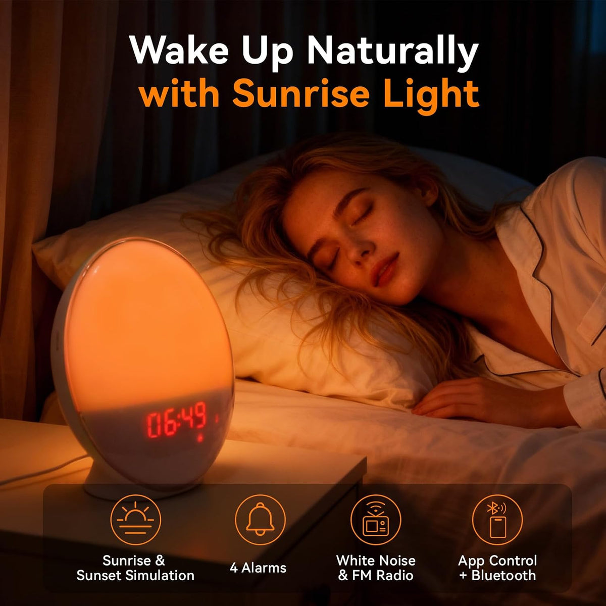 Sunrise Alarm Clock with App Control & White Noise for Heavy Sleeper