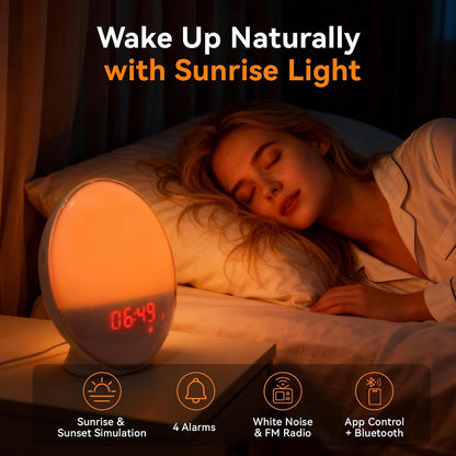 Sunrise Alarm Clock with App Control & White Noise for Heavy Sleeper