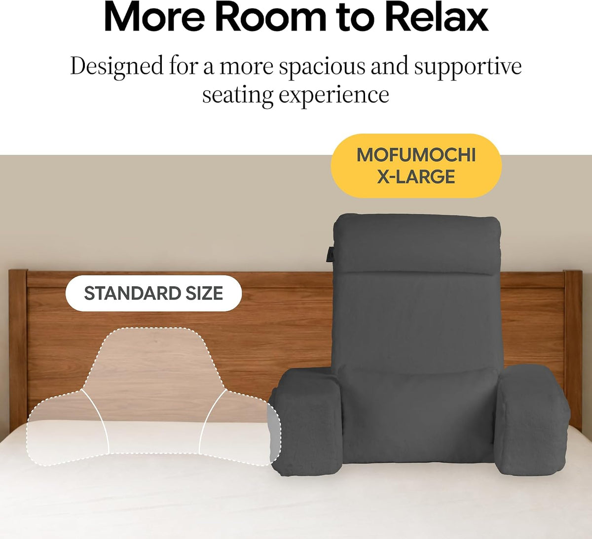 22" X-Large Reading Pillow for Bed Sitting Up with Sturdy Armrests & Supportive 60° Ergonomic Backrest Design for Reading, Gaming, TV & Relaxation