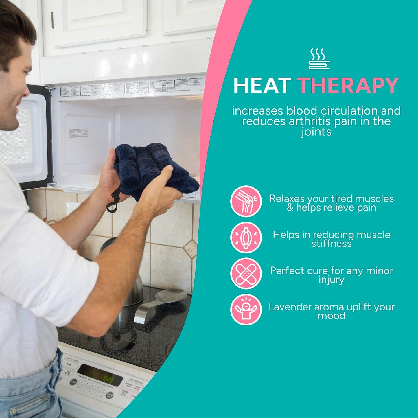 SunnyBay Microwave Heating Pad, Microwavable Heated Neck and Shoulder Wrap, Hands-Free Weighted Moist Hot or Cool Pack, Soft Fleece Cover and Flaxseed Filling, 26 Inch Length, SkyBlue