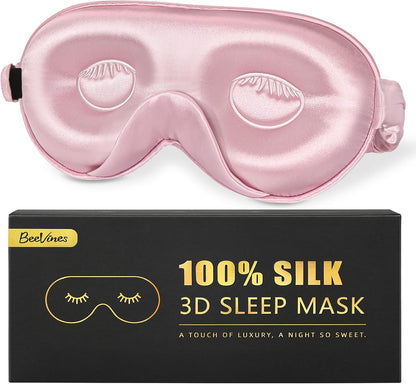BeeVines 22 Momme Silk Sleep Mask, 3D Contoured Eye Masks for Women (Black) | Luxury 100% Pure Silk Eye Cover for Sleeping, 3D Contoured Eye Shade for Lash Extensions, Zero Eye Pressure & Blackout