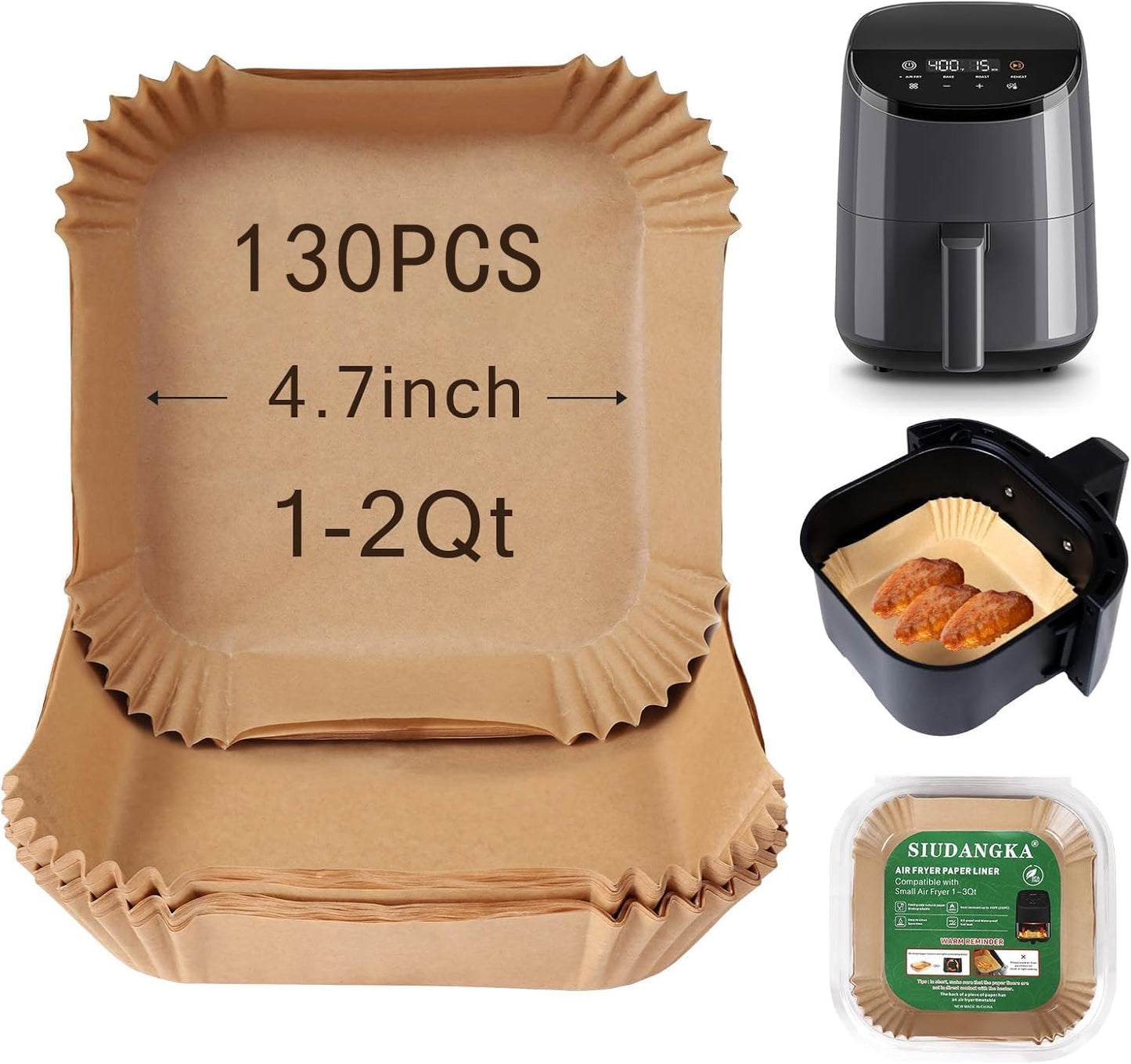 130 Pcs Disposable Mini Air Fryer Liners for COSORI 2.1 Qt Air Fryer | Small Air Fryer Liners, Pre-Cut and Ready to Use Upon Receipt, Food-Grade Safe, Heat to 430°F, Non-Stick