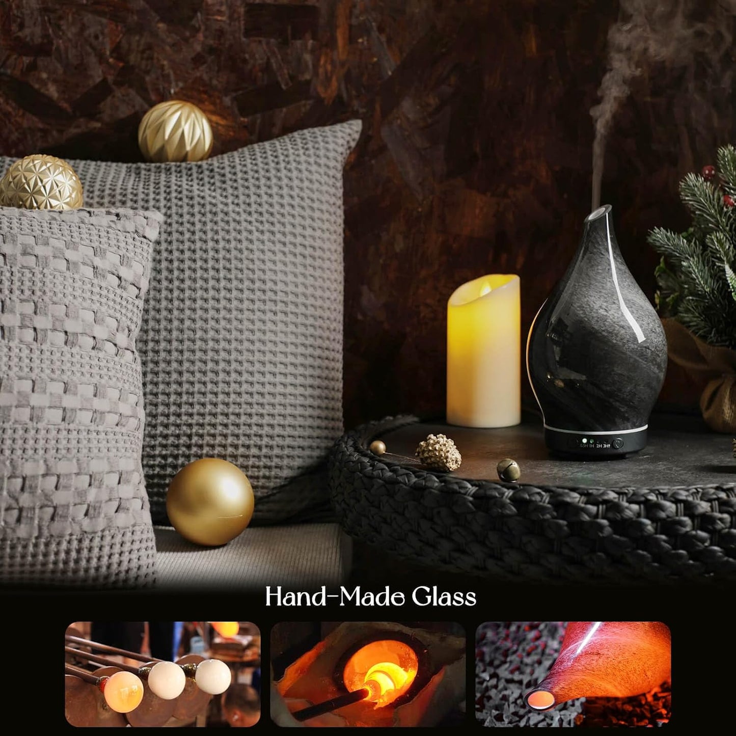 Porseme Oil Diffuser 3D Glass Aromatherapy Ultrasonic Humidifier, Air Refresh Auto Shut-Off, Timer Setting, BPA Free for Home Hotel Yoga Leisure SPA Gift 150ml Last 6H - Colors B