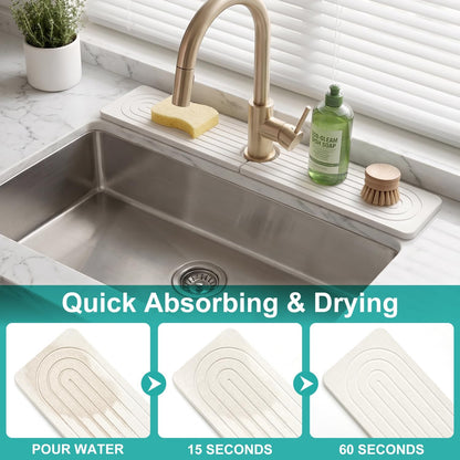 Fast Dry Stone Faucet Mat for Bathroom Sink Kitchen Counter Marble Trays | Small Diatomite Sink Splash Guard White Absorbent Tray Counter Quick Drying Stone Kitchen Diatomaceous Earth Around Faucet