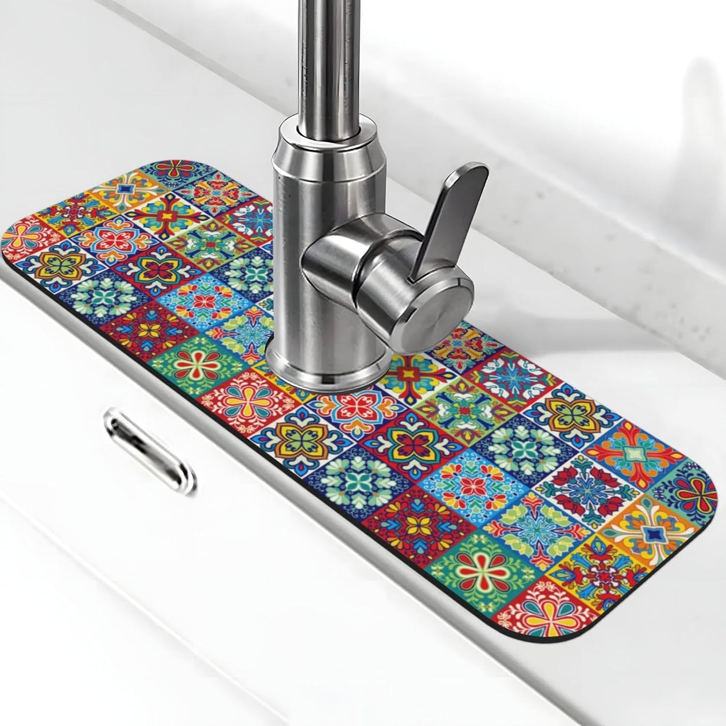 Abstract Flower Blooming Floral Watercolor Kitchen Sink Splash Guard Faucet Mat Super Absorbent Fast Drying Mat Sink Gadgets-Fast Drying Pad Sink Mat For Kitchen Bathroom (15" X 5.5" )