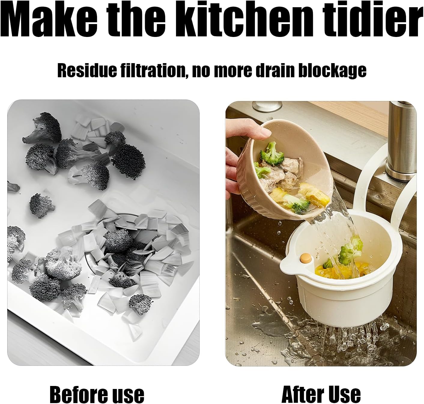 2025 New Faucet Hanging Strainer, Press Automatic Dumping Kitchen Draining Basket, Food Fruit Vegetable Drain Shelf Sink Storage Holder, for Home 、Kitchen (White)