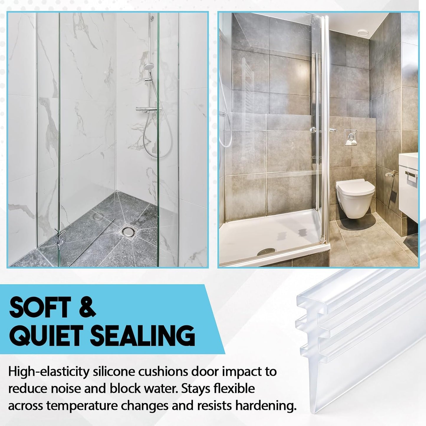 Lineshading 2 Pack Vinyl Shower Door Bottom Seal, 36-inch Shower Door Bottom Sweep Strip, Clear(3 Horizontal Bars)