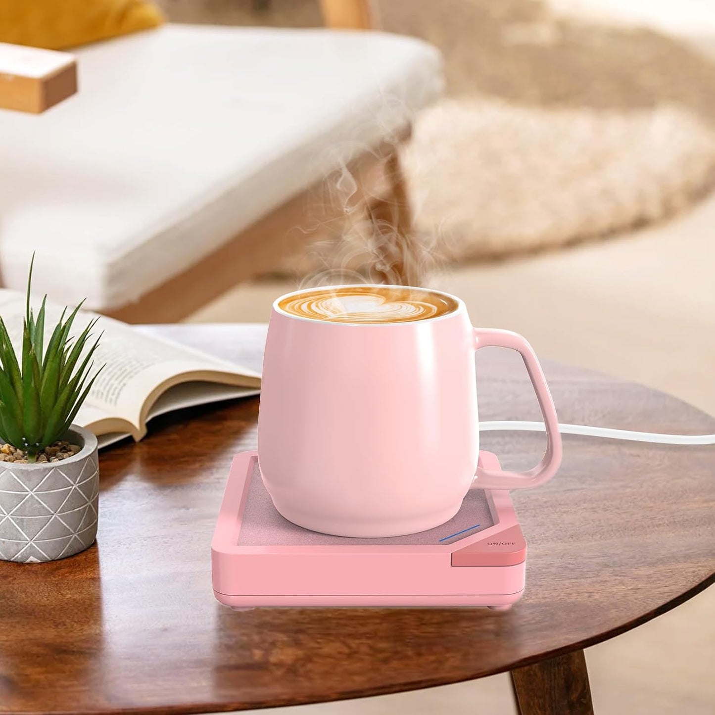 Coffee Mug Warmer Set: Coffee Warmer for Desk Auto Shut Off Candle Warmer Plate Electric Beverage Coffee Cup Warmer Heated Coffee Mug for Coffee,Tea, Milk Up to 131°F/55°C (Green)