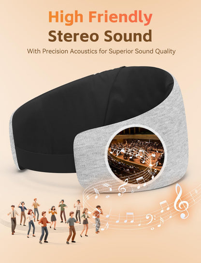 Sleep Mask with Bluetooth 6.0 Headphones, 20H Playtime Sleeping Headphones for Side Sleepers, Adjustable Blackout Eye Mask for Travel Meditation, Noise-Reducing Sleep Mask Gifts for Women Men