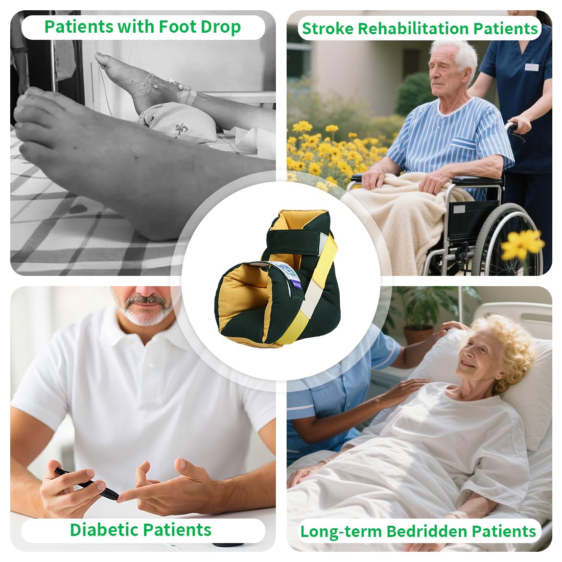 Foot Drop Heel Protector – Ankle Support for Bed Sores, Pressure Relief & Diabetic Care – Adjustable Straps, Breathable, Machine Washable (Dark green, Free Size)