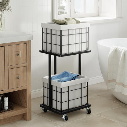 120L Vertical Laundry Sorter,3 Tier Metal Rolling Laundry Basket | Slim Tall Laundry Hamper 3 Section with wheels and 3 Removable Bags for Small Spaces, Dorm, Bathroom, Laundry Room, White