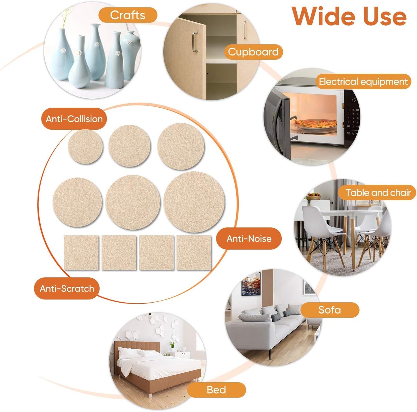 Furniture Pads 300 Pack Furniture Felt Pads for Hardwood Floors, Beige | Huge Quantity Self Adhesive Anti Scratch Floor Protector for Furniture Legs with 60 Cabinet Door Bumpers