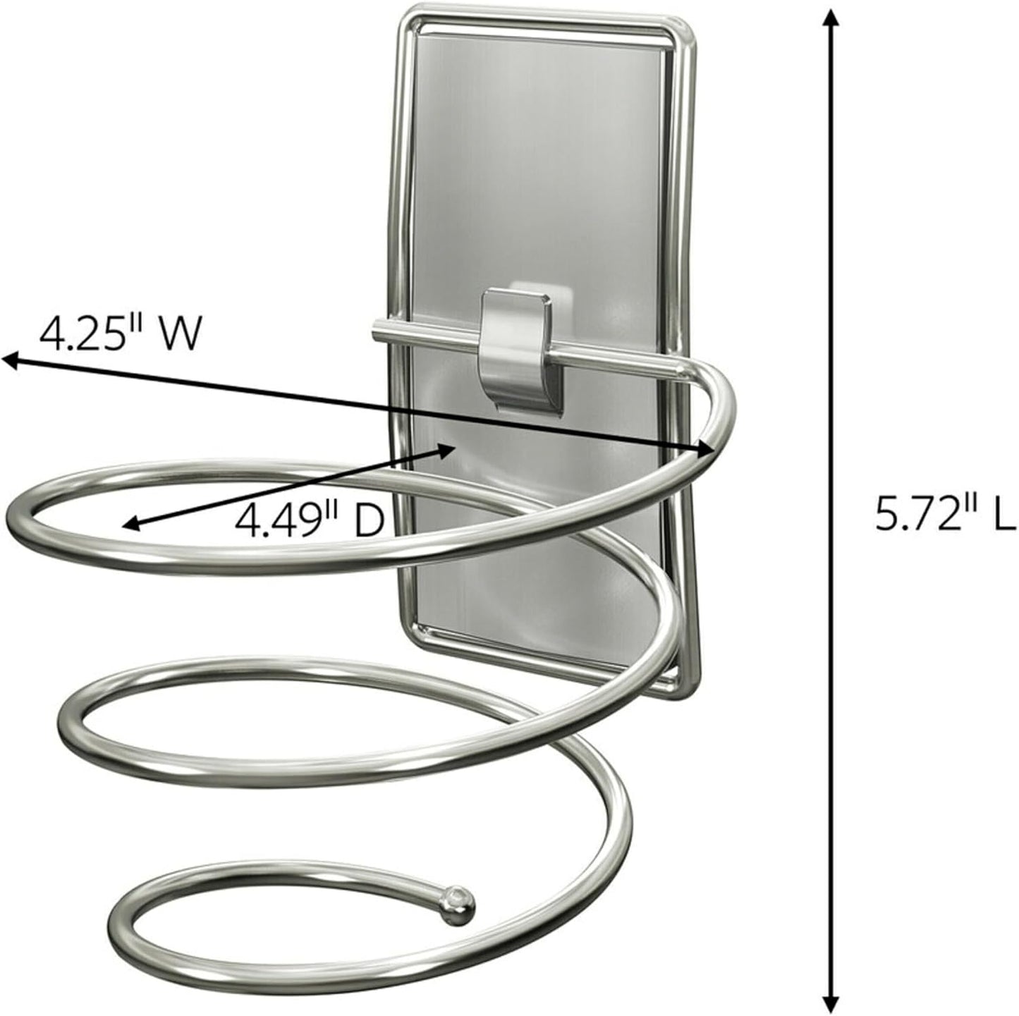 Command Hair Dryer Holder, Satin Nickel, 1 Dryer Holder, 2 Water Resistant Strips, Damage-Free Bathroom Organization and Decor | Water Resistant, Damage-Free Hanging with Adhesive Strip, No Tools