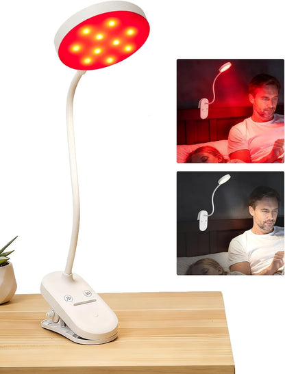 SZOKLED Red Light Reading Lights for Books in Bed, Clip on Lamp | Timer, Dimmable, Rechargeable, Eye Care Night Light, For Bedroom, Desk, Laptop, Headboard