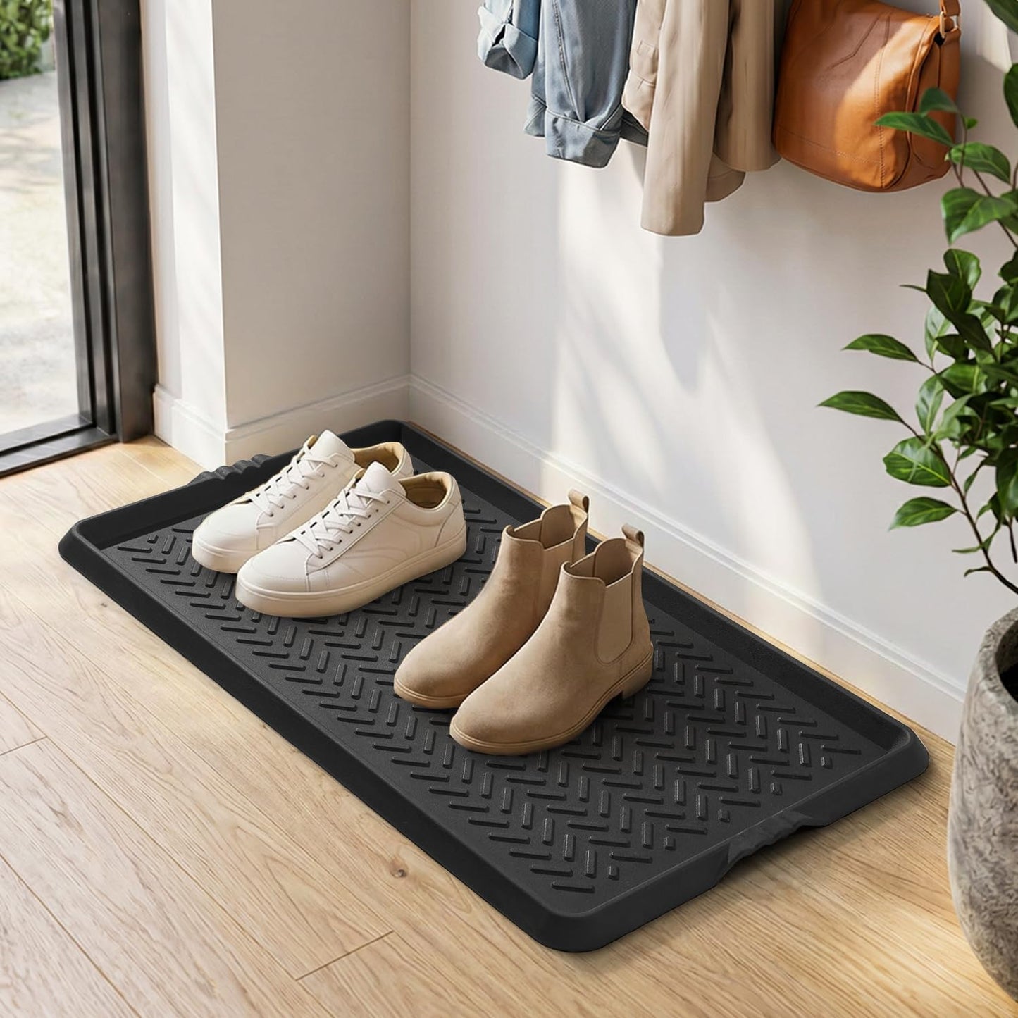 Tchdio Rubber Boot Tray for Entryway – Heavy Duty Shoe Mat, Mud and Snow Mat for Indoor/Outdoor Use – Boot Trays for Entryway, Shoe Tray for Entryway, 16 x 27.5 Inch Rubber Mat