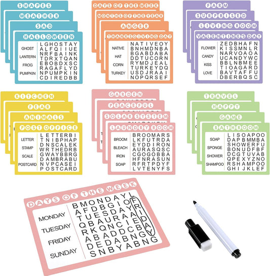 Yeaqee 12 Pcs Word Search Books for Dementia Game Reusable Alzheimers Word Search Cards Dementia Activities Large Print Products for Grandpa Elderly Seniors Patients Crossword(Pastel Color)
