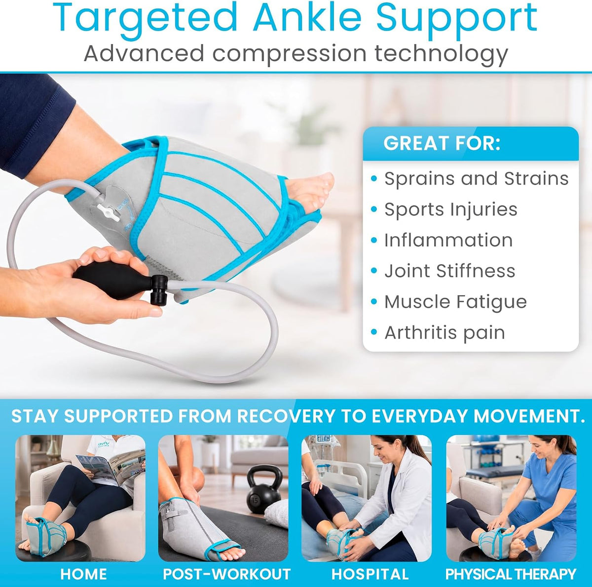 Vive Compression Ankle Ice Pack Wrap for Foot Pain Relief - Soft Cold Brace for Recovering Injuries - Support for Swelling, Sprains, & Fractures - Filled with Reusable Gel, Fits Small & Large Feet