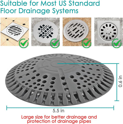 Shower Drain Hair Catcher, 5.5in Shower Hair Catcher Large Premium Silicone Drain Protector Strainer, Shower Drain Cover for Shower Room, Floor Drain, Bathroom Sink, Dark Grey
