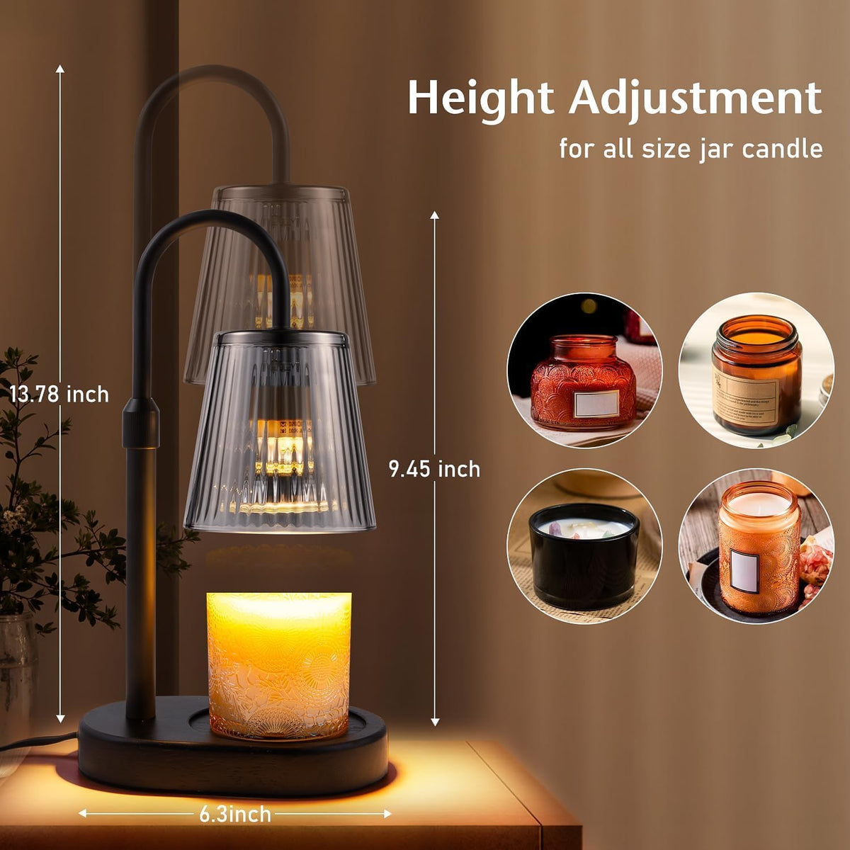 Adjustable Candle Warmer Lamp with Timer - Electric Light Wax Warming