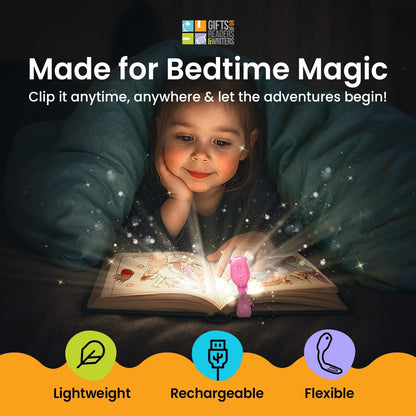 Gifts for Readers & Writers Rechargeable Book Light for Kids, Clip On Reading Light for Bed, 2in1 Flexilight Pals & Bookmark, 12 Hours of Light Once Charged, Includes USB Cable & 2 LED Lights, Dog