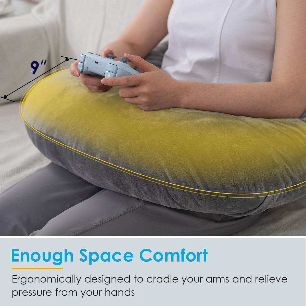 QUEEN ROSE Reading Pillow, Gaming Pillow for Lap, Sitting in Bed or Sofa, Extra Arm Rest for Reading, Playing or Crocheting, Soft Velvet Grey